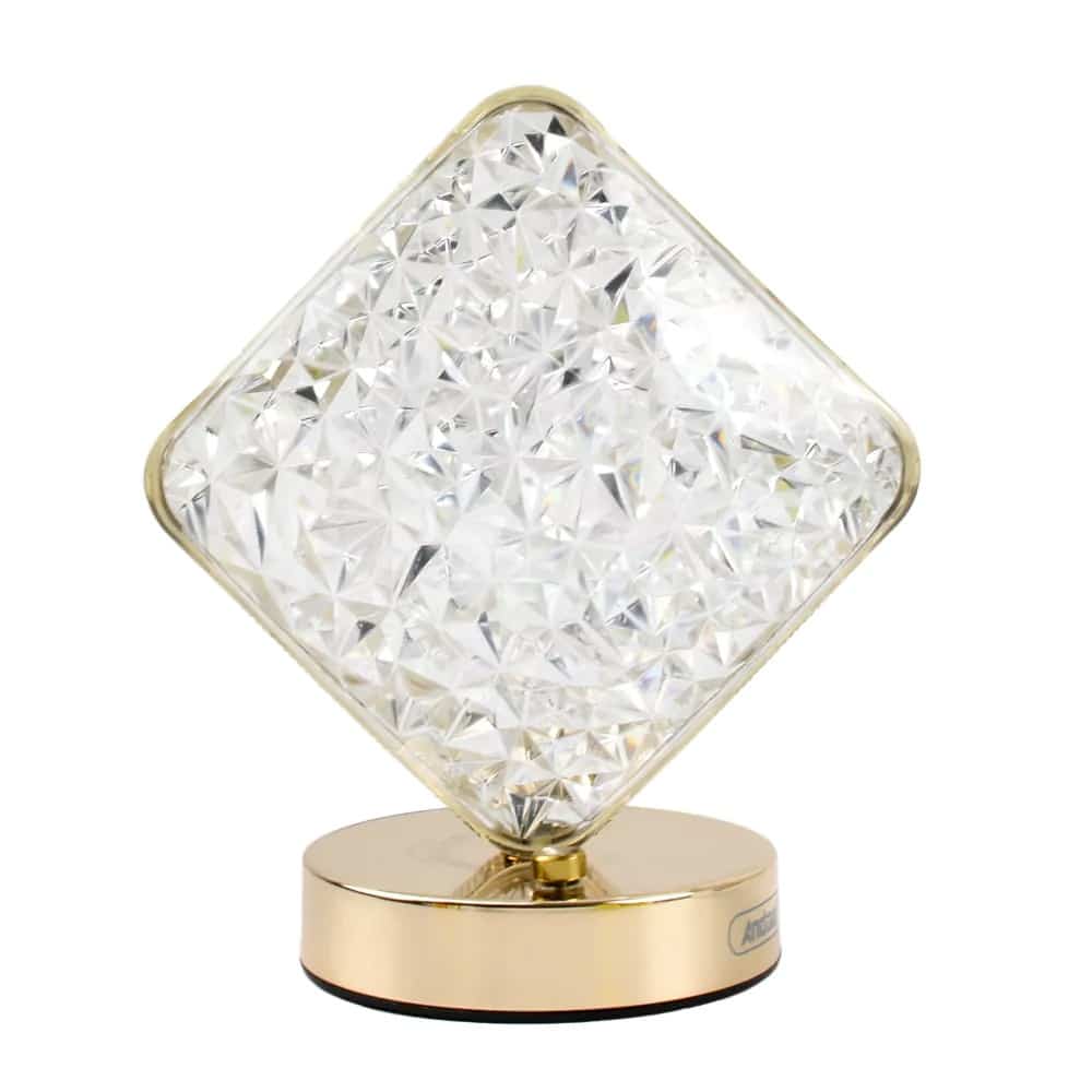 Επιτραπέζιο Διακοσμητικό Φωτιστικό LED 20.5 cm “Κρυστάλλινο Τετράγωνο” Αφής 3πλου Λευκού Φωτισμού Χρυσό