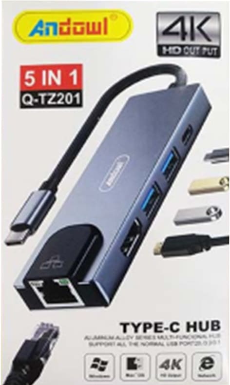 HUB 5 IN 1 TypeC/RJ45/HDMI/USB