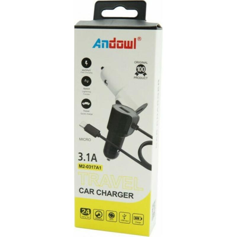 Φορτιστής Αυτοκινήτου Λευκός με μία Θύρα USB μαζί με Καλώδιο micro USB