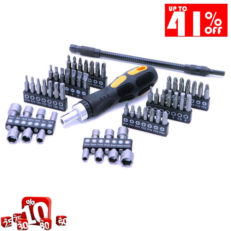 Σετ με 58 Εξαρτήματα 42 Κατσαβίδια Και 14 Καρυδάκια Και Εύκαμπτη Προέκταση