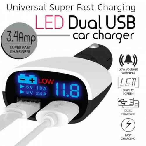 Φορτιστής Αναπτήρα Αυτοκινήτου LED 2x USB 3.4A με Βολτόμετρο - Εικόνα 3
