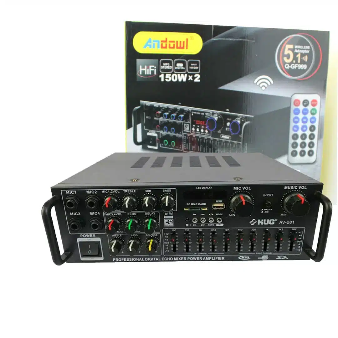 Ενισχυτής ήχου 2X150W karaoke FM/BluetoothMP3/Usb/Bluetooth enischytis ichou 2x150w karaoke fm bluetoothmp3 usb bluetooth andowl q gf999