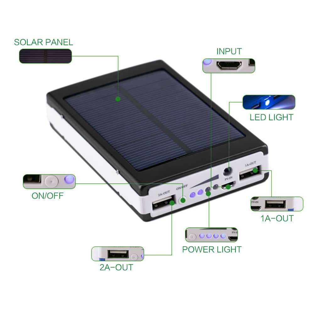 Solar Power Bank Ηλιακή Μπαταρία Φορτιστής 2,1Α και Φωτιστικό LED - Εικόνα 3