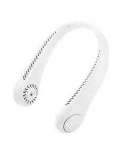 Λευκός φορητός ηχείο λαιμού με στρογγυλές θύρες και κουμπί ελέγχου.