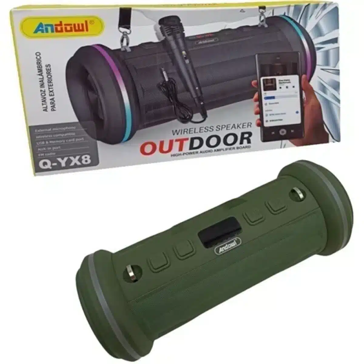 Φορητό ασύρματο ηχείο Bluetooth με λειτουργία karaoke Andowl Q-YX8 πράσινο - Εικόνα 2